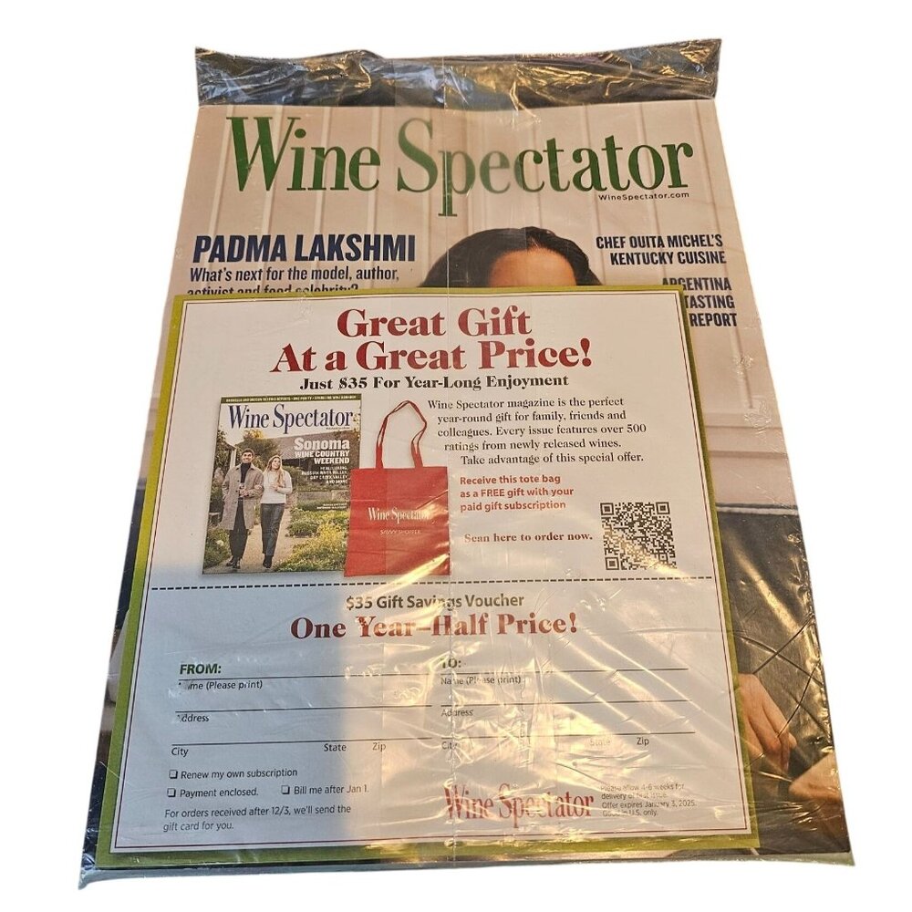 Wine Spectator Magazine November 30 2024 Padma Lakshmi Cover Holiday NEW SEALED